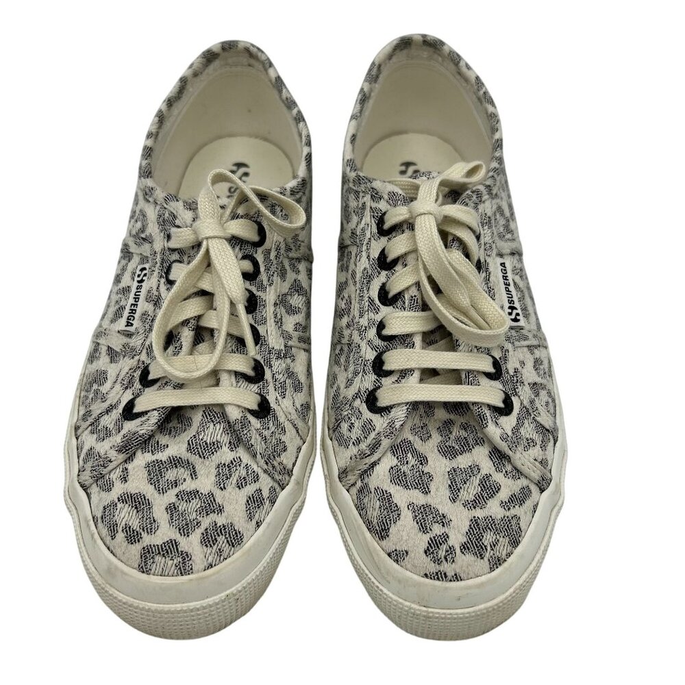 Superga Leopard Print Sneakers Canvas Size 41 Womens Casual Lace-Up Shoes
